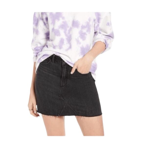 BP x Claudia Sulewski Collab Jean Skirt Black Distressed Raw Hem Mini Denim 24 - Picture 1 of 5